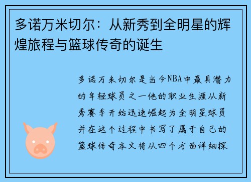 多诺万米切尔：从新秀到全明星的辉煌旅程与篮球传奇的诞生